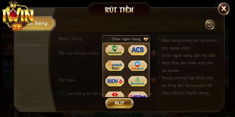 Rút tiền ngân hàng tại website